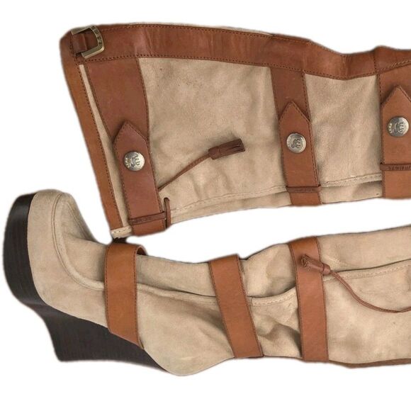 RARE NEW L.A.M.B Gwen Stefani Suede Leather Platform Knee High Wedge Boots Sz 7 - Picture 8 of 16